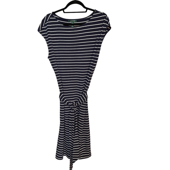 Lauren Ralph Lauren Dress M Medium Stretch Stripe Cruise Resort Nautical  Belted - Picture 2 of 9